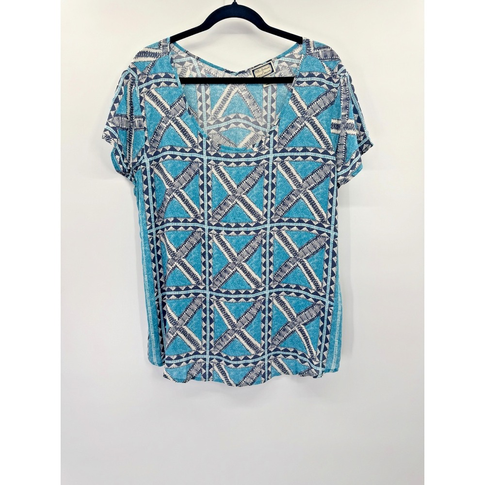 Peter Dunham Lucky Brand Block Pattern Turquoise Top XL Scoop Neck Indie Boho